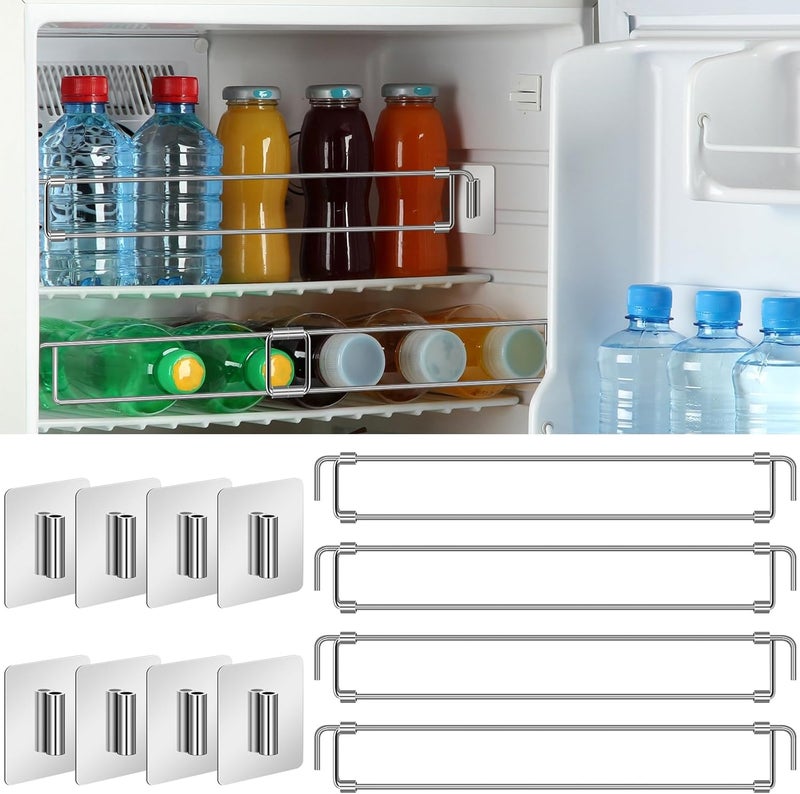 Yaocom 4 Pcs Rv Refrigerator Bars 12.44"-22.63" Adjustable Stainless Steel RV Fridge Tension Rods Refrigerator Accessories Extendable Food and Drink Stabilizers Prevent Messy Spills During Travel - Image 1